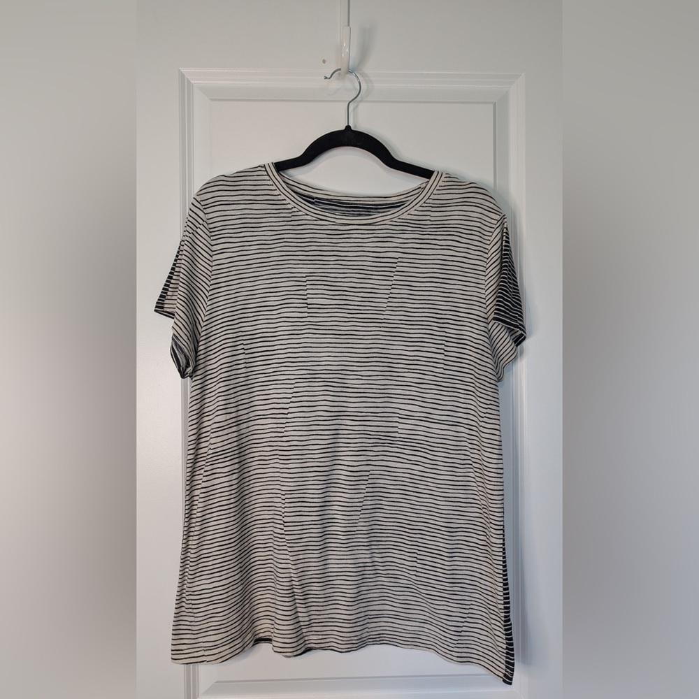 Athleta Women’s Daily Striped Tee Cotton Black White Size Large Tall